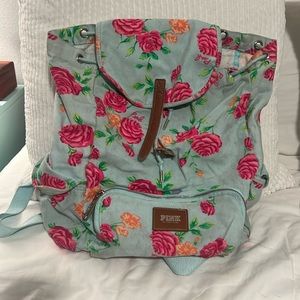 Vintage Turquoise Pink Floral Backpack